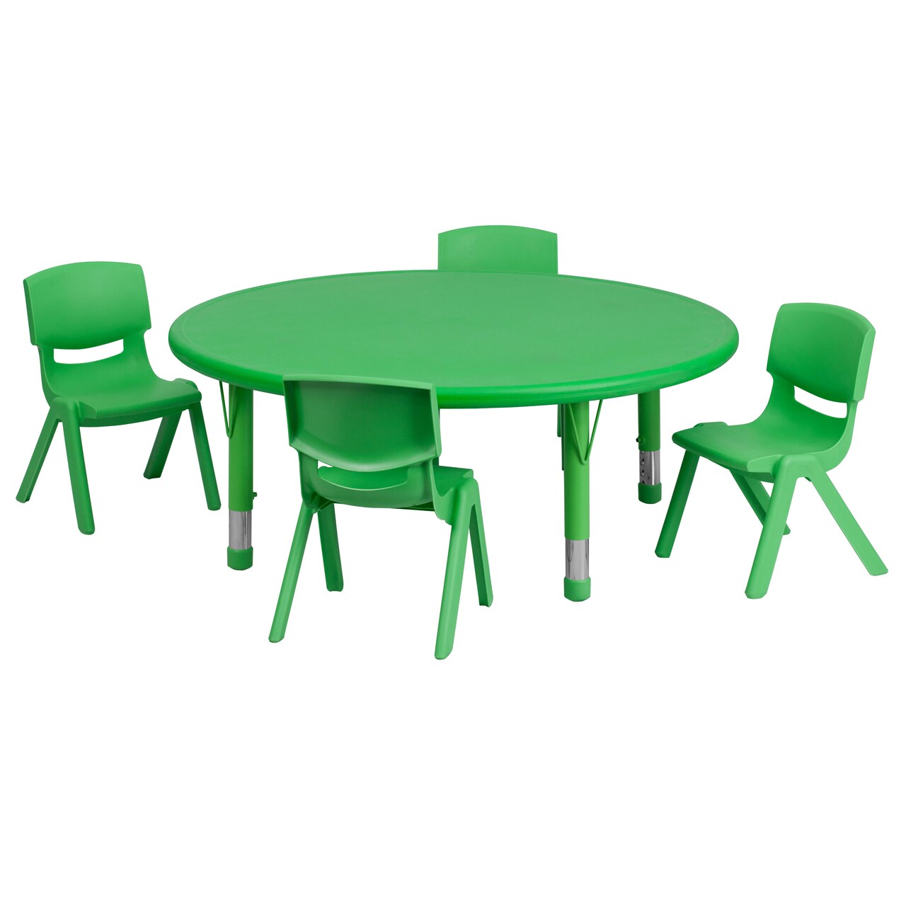 Emma and Oliver 45" Round Plastic Height Adjustable Activity Table Set with 4 Chairs